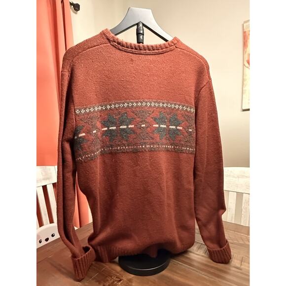 Eddie Bauer Men’s Sweater Size L Rust Red Fair Isle Knit Crewneck Pullover - Picture 3 of 8